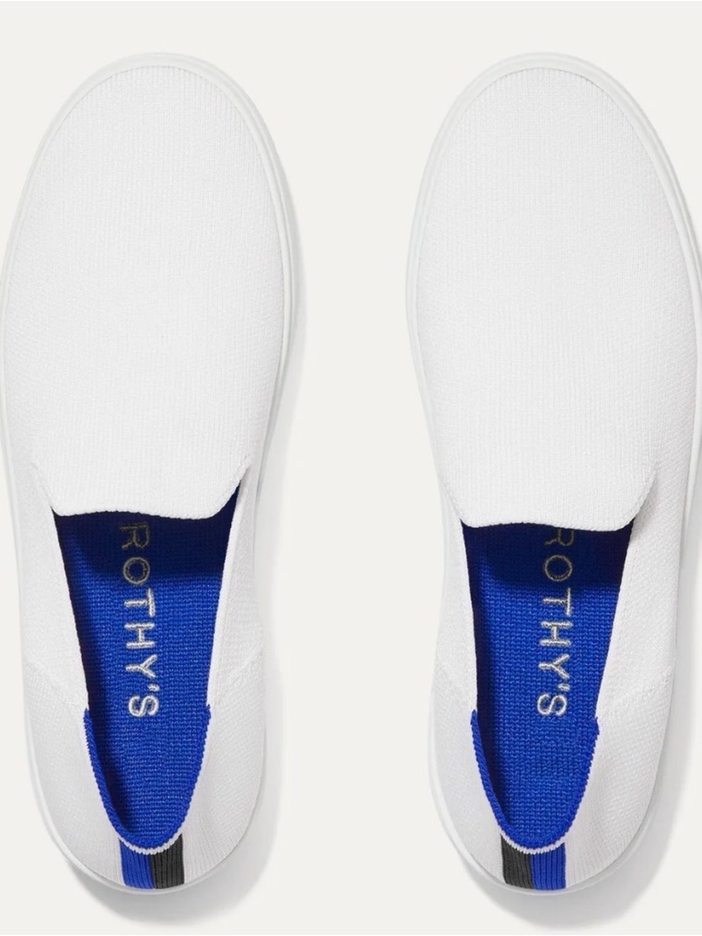 Rothy's White Slip-On Knit Loafers with Blue Lining